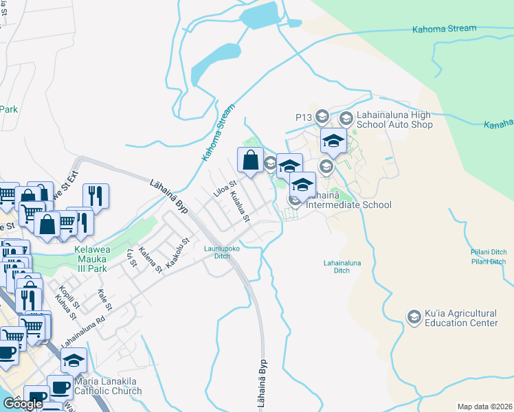 map of restaurants, bars, coffee shops, grocery stores, and more near 824 Laalo Street in Lahaina