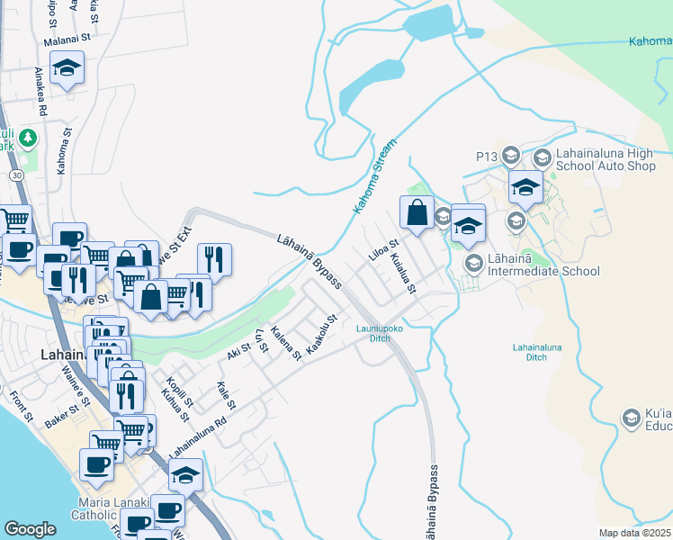 map of restaurants, bars, coffee shops, grocery stores, and more near 904 North Hakau Place in Lahaina