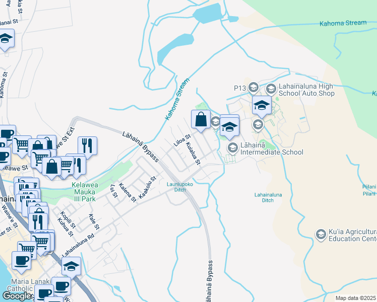 map of restaurants, bars, coffee shops, grocery stores, and more near 851 Kuialua Street in Lahaina