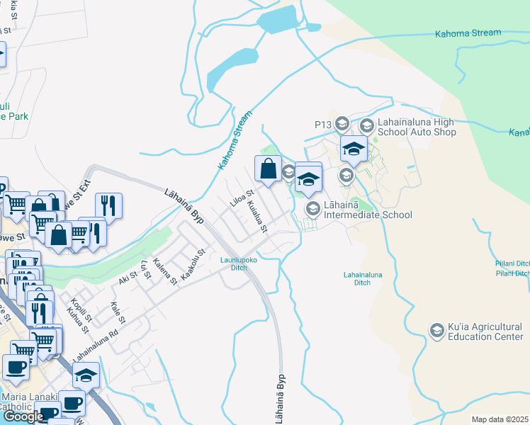 map of restaurants, bars, coffee shops, grocery stores, and more near 841 Laalo Street in Lahaina