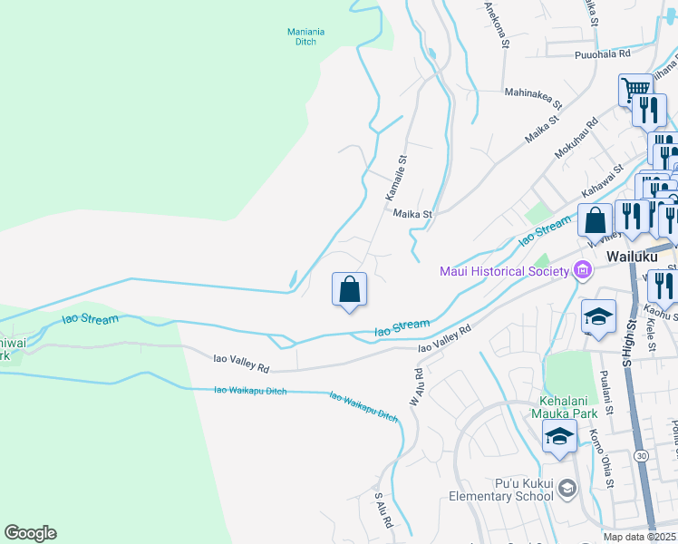 map of restaurants, bars, coffee shops, grocery stores, and more near 2850 Kamaile Street in Wailuku