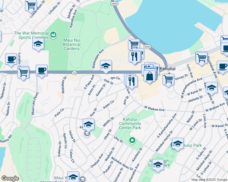 map of restaurants, bars, coffee shops, grocery stores, and more near 428 Kea Street in Kahului
