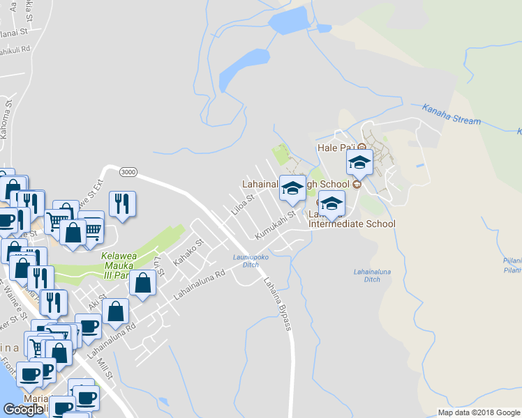map of restaurants, bars, coffee shops, grocery stores, and more near 855 Kuialua Street in Lahaina