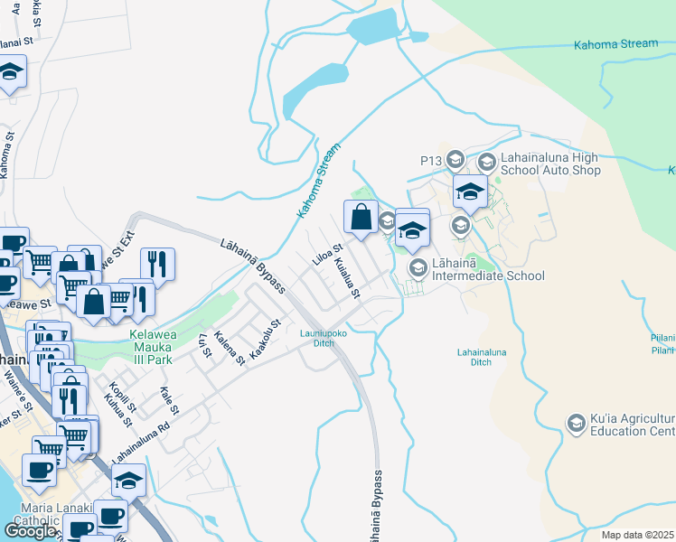 map of restaurants, bars, coffee shops, grocery stores, and more near 855 Kuialua Street in Lahaina