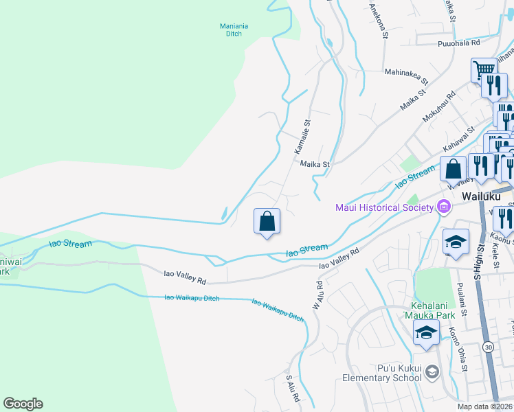 map of restaurants, bars, coffee shops, grocery stores, and more near 2872 Kamaile Street in Wailuku