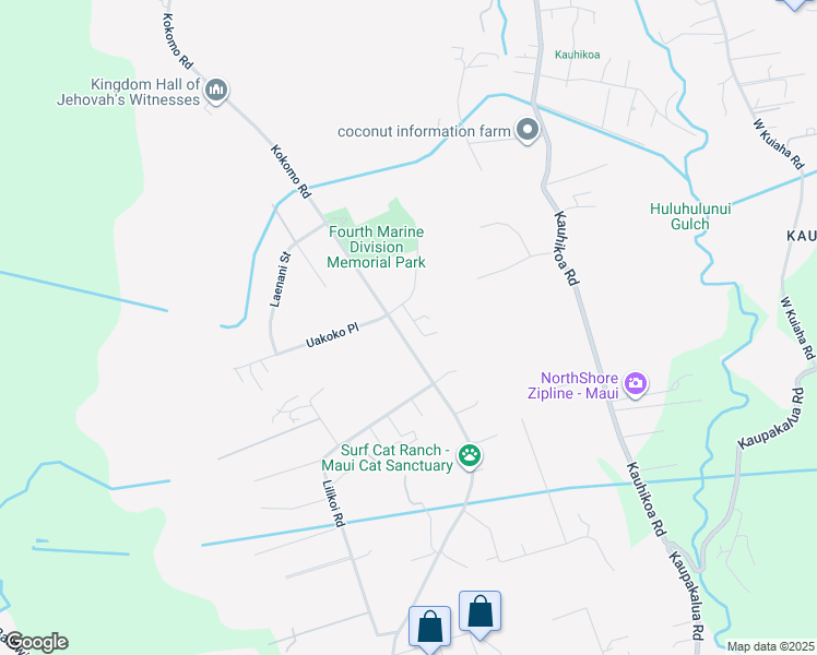 map of restaurants, bars, coffee shops, grocery stores, and more near 10 Kapii Place in Haiku-Pauwela