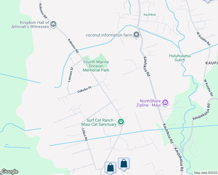 map of restaurants, bars, coffee shops, grocery stores, and more near 16 Kapii Place in Haiku-Pauwela
