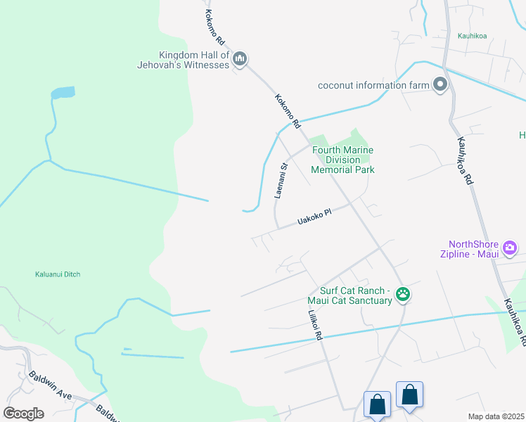 map of restaurants, bars, coffee shops, grocery stores, and more near 160 Laenani Street in Haiku-Pauwela