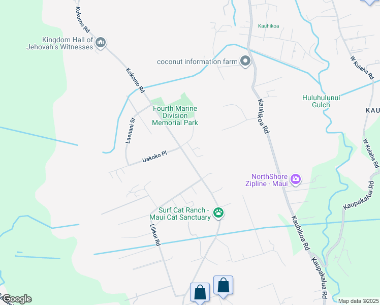 map of restaurants, bars, coffee shops, grocery stores, and more near 10 Kapii Place in Haiku-Pauwela