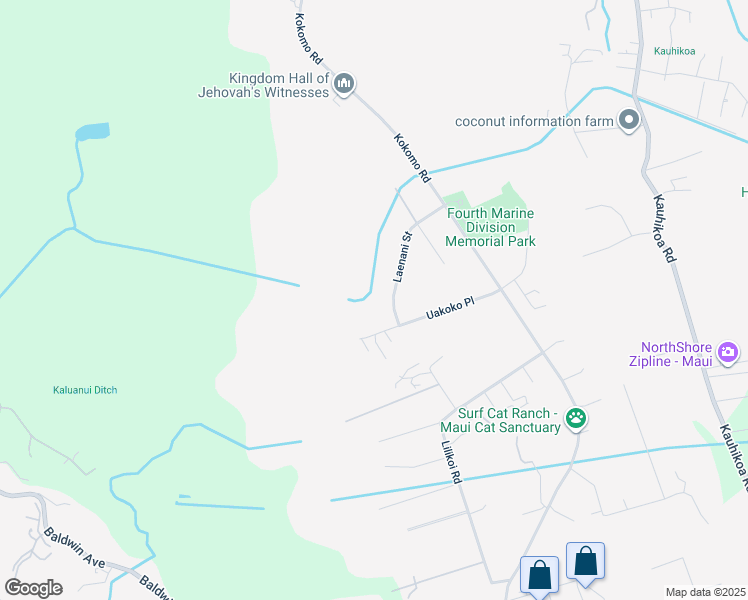 map of restaurants, bars, coffee shops, grocery stores, and more near 160 Laenani Street in Haiku-Pauwela