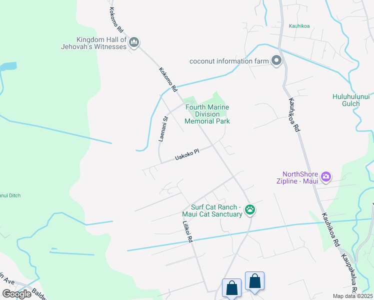 map of restaurants, bars, coffee shops, grocery stores, and more near 50 Uakoko Place in Haiku-Pauwela