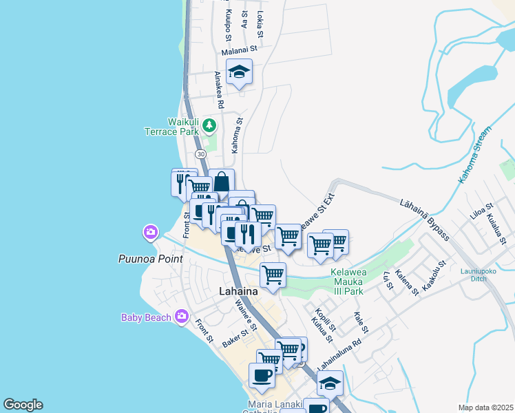 map of restaurants, bars, coffee shops, grocery stores, and more near 137 Ipukula Way in Lahaina