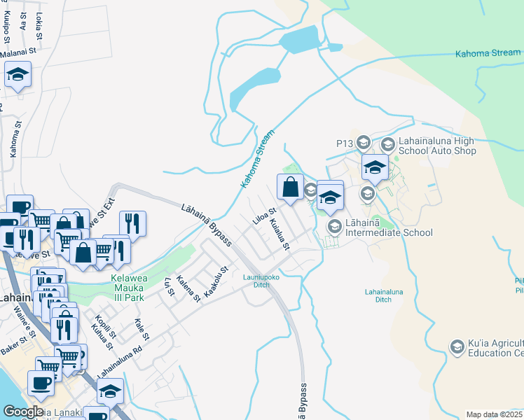 map of restaurants, bars, coffee shops, grocery stores, and more near 887 Kuialua Place in Lahaina