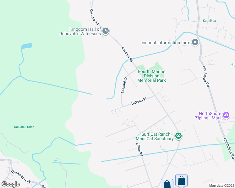 map of restaurants, bars, coffee shops, grocery stores, and more near 140 Laenani Street in Haiku-Pauwela