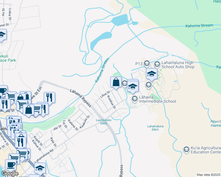 map of restaurants, bars, coffee shops, grocery stores, and more near 808 South Laalo Place in Lahaina
