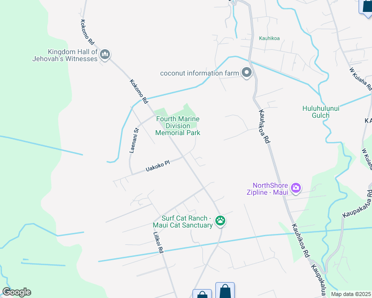 map of restaurants, bars, coffee shops, grocery stores, and more near 9 Kapii Place in Haiku-Pauwela
