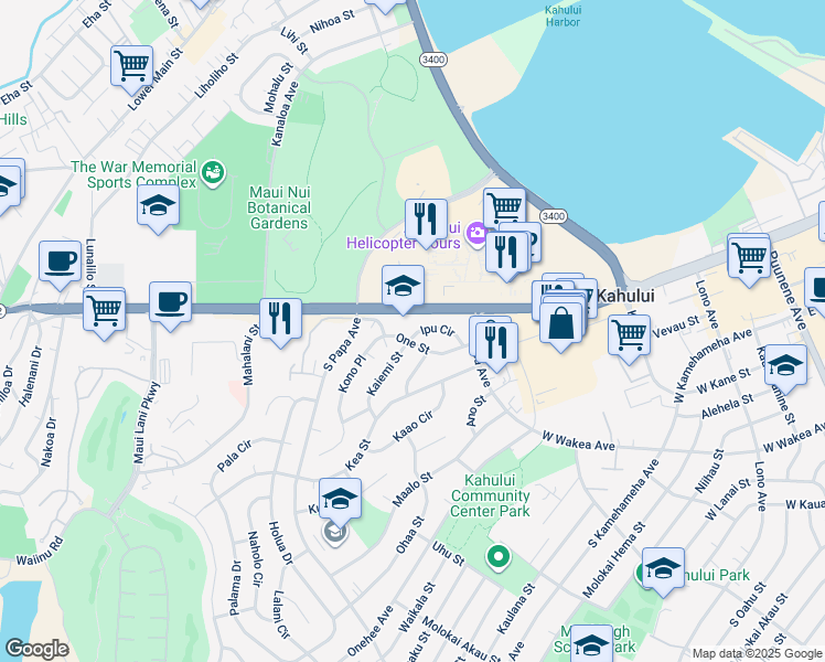 map of restaurants, bars, coffee shops, grocery stores, and more near 456 Ipu Circle in Kahului