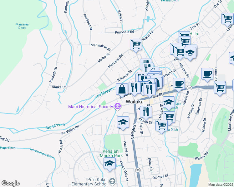 map of restaurants, bars, coffee shops, grocery stores, and more near 149 Uhiwai Place in Wailuku