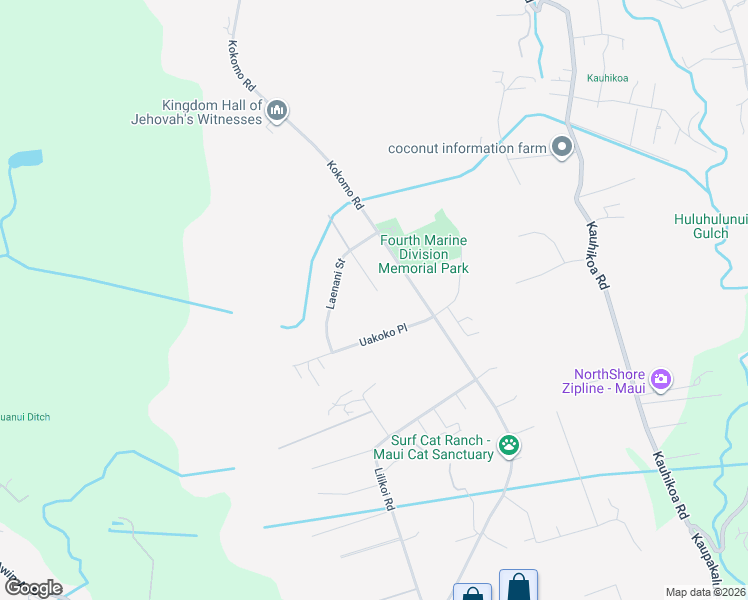map of restaurants, bars, coffee shops, grocery stores, and more near 76 Lokelau Place in Haiku-Pauwela