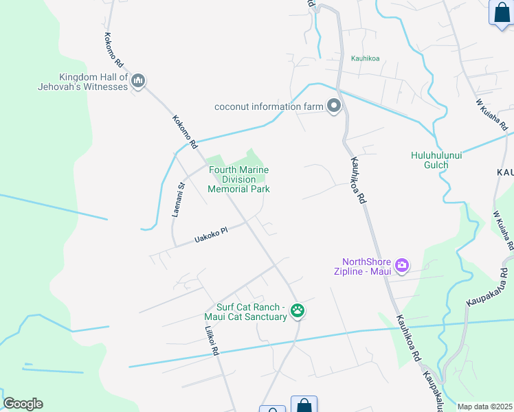 map of restaurants, bars, coffee shops, grocery stores, and more near 45 Kapii Place in Haiku-Pauwela