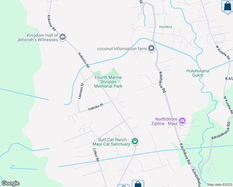 map of restaurants, bars, coffee shops, grocery stores, and more near 45 Kapii Place in Haiku-Pauwela
