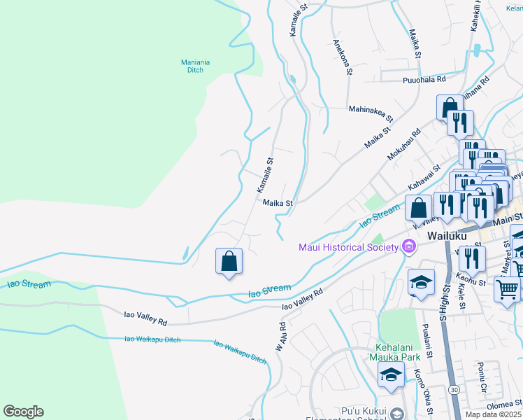 map of restaurants, bars, coffee shops, grocery stores, and more near 2743 Kamaile Street in Wailuku