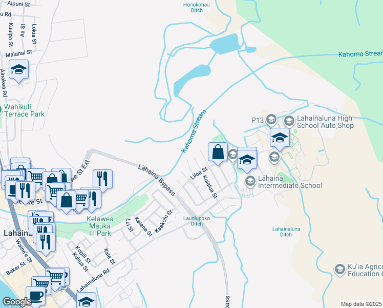 map of restaurants, bars, coffee shops, grocery stores, and more near 934 Kuialua Place in Lahaina