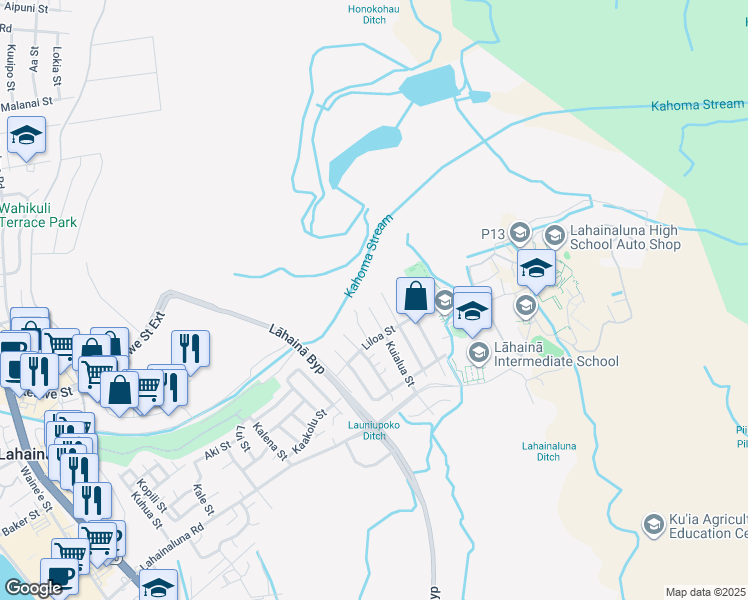 map of restaurants, bars, coffee shops, grocery stores, and more near 930 Kuialua Place in Lahaina