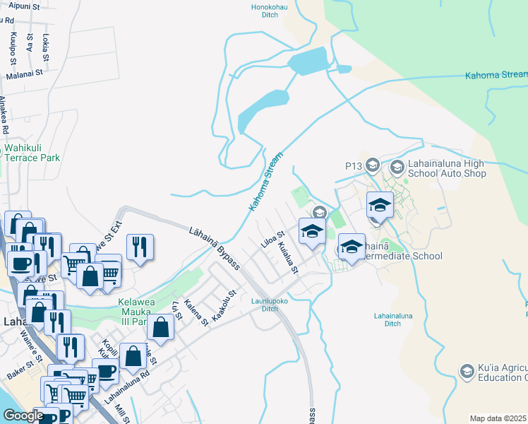 map of restaurants, bars, coffee shops, grocery stores, and more near 934 Kuialua Place in Lahaina
