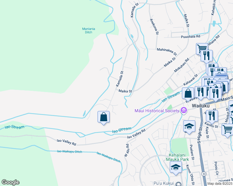 map of restaurants, bars, coffee shops, grocery stores, and more near 2743 Kamaile Street in Wailuku