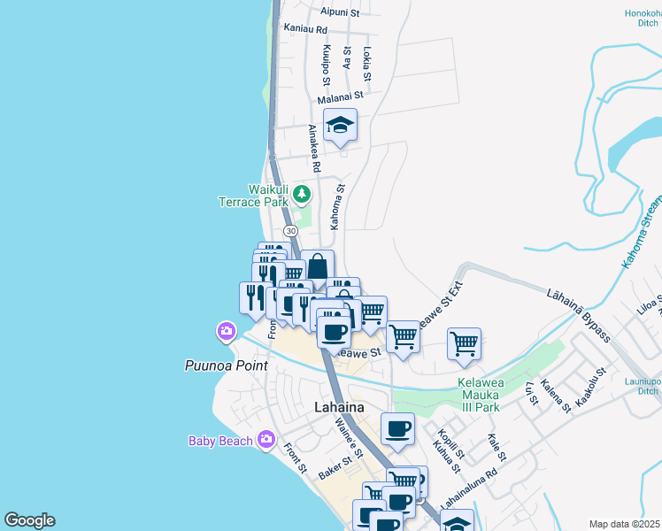 map of restaurants, bars, coffee shops, grocery stores, and more near 1267 Nahale Place in Lahaina