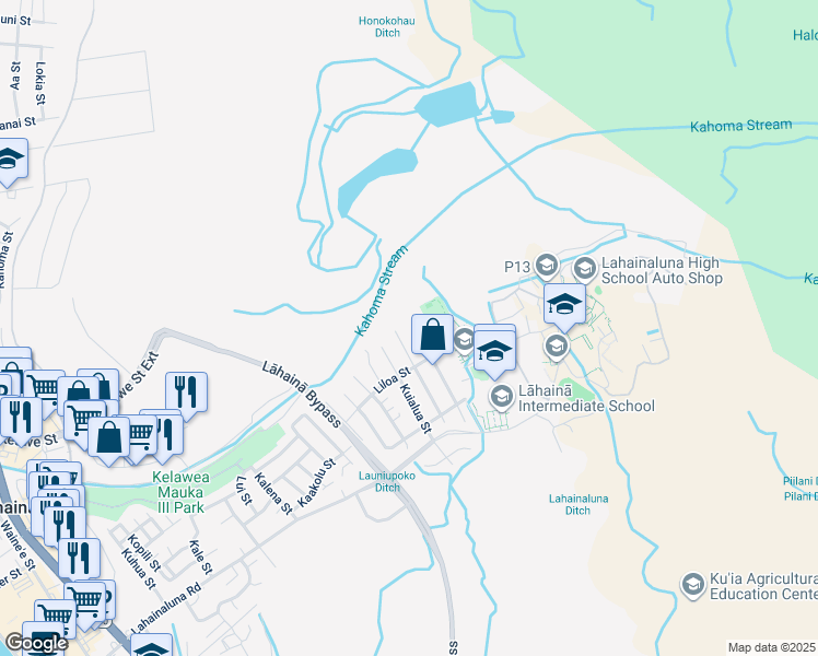 map of restaurants, bars, coffee shops, grocery stores, and more near 923 North Niheu Place in Lahaina