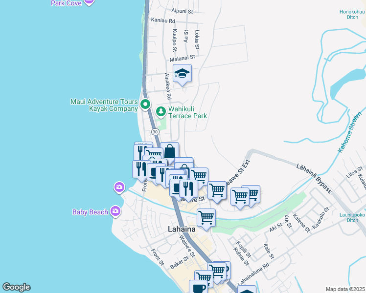 map of restaurants, bars, coffee shops, grocery stores, and more near 1276 Nahale Place in Lahaina
