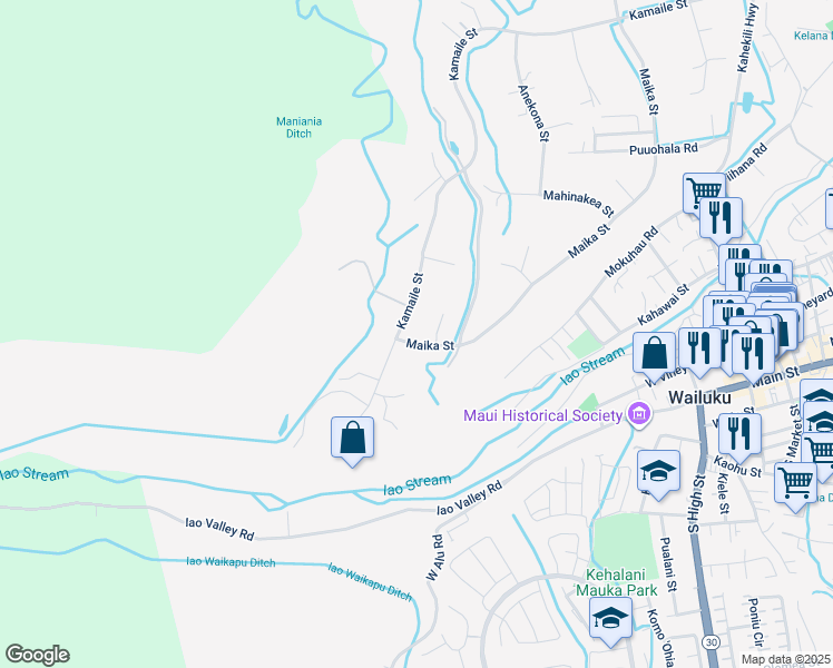 map of restaurants, bars, coffee shops, grocery stores, and more near 2711 Kamaile Street in Wailuku