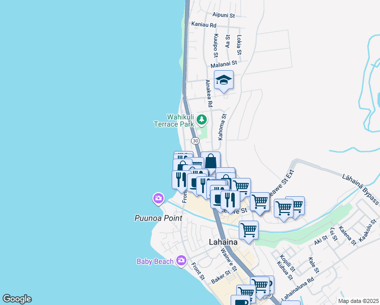 map of restaurants, bars, coffee shops, grocery stores, and more near 1373 Hoapili Street in Lahaina