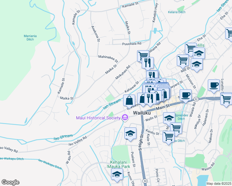 map of restaurants, bars, coffee shops, grocery stores, and more near 357 Konahea Street in Wailuku
