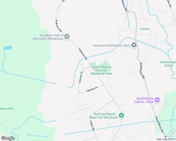 map of restaurants, bars, coffee shops, grocery stores, and more near 21 Lokelau Place in Haiku-Pauwela