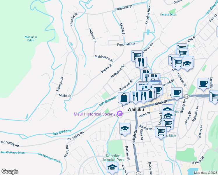 map of restaurants, bars, coffee shops, grocery stores, and more near 377 Konahea Street in Wailuku