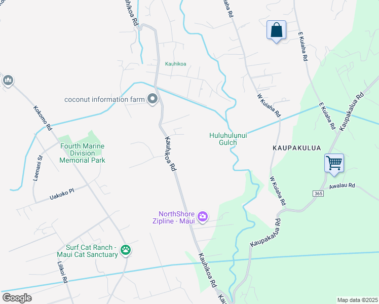 map of restaurants, bars, coffee shops, grocery stores, and more near 1855 Kauhikoa Road in Haiku-Pauwela