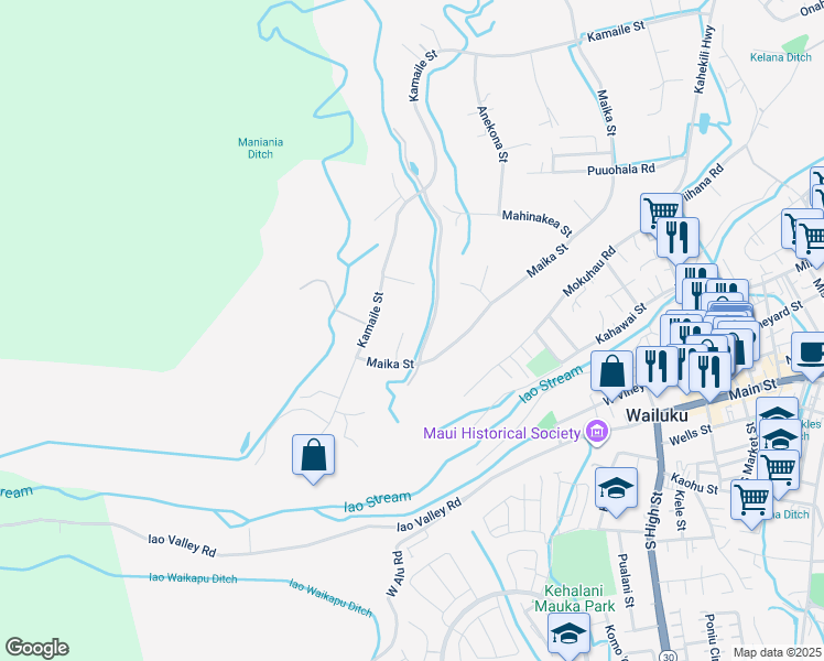 map of restaurants, bars, coffee shops, grocery stores, and more near 81 Maika Street in Wailuku