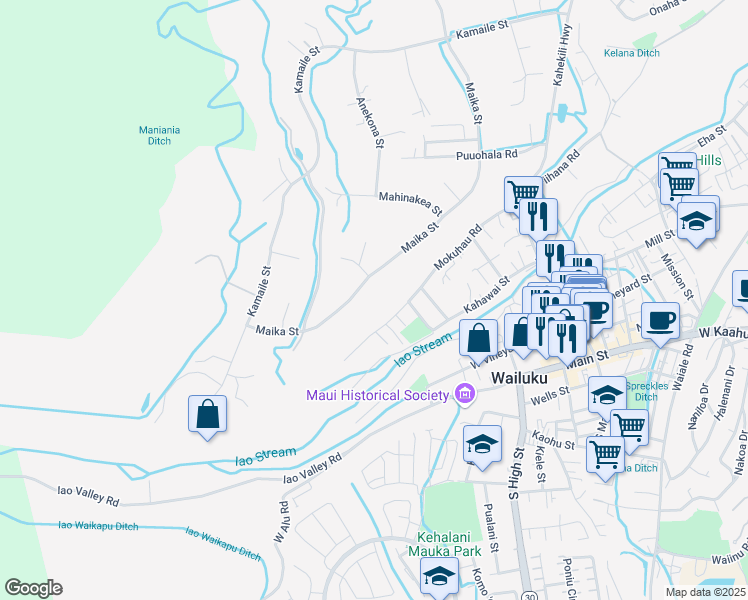 map of restaurants, bars, coffee shops, grocery stores, and more near 208 Maika Street in Wailuku