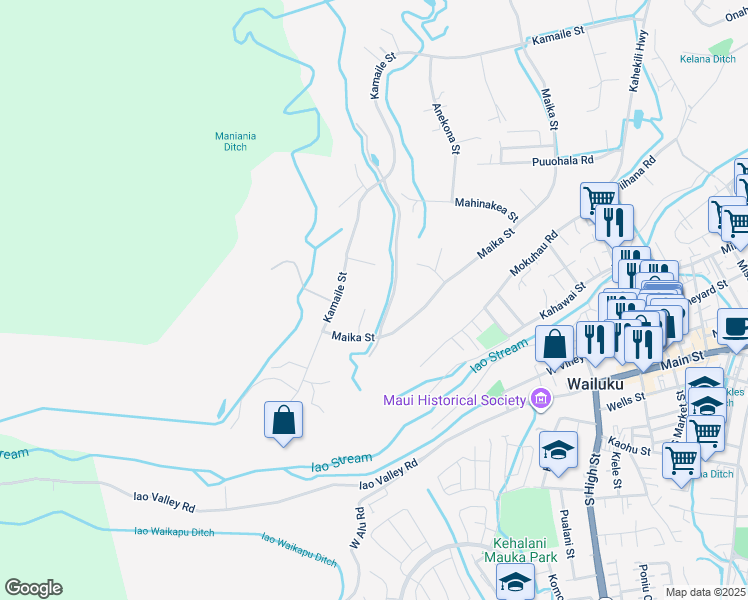 map of restaurants, bars, coffee shops, grocery stores, and more near 81 Maika Street in Wailuku