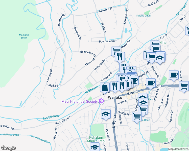 map of restaurants, bars, coffee shops, grocery stores, and more near 378 Konahea Street in Wailuku