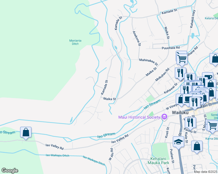 map of restaurants, bars, coffee shops, grocery stores, and more near 2673 Kamaile Street in Wailuku