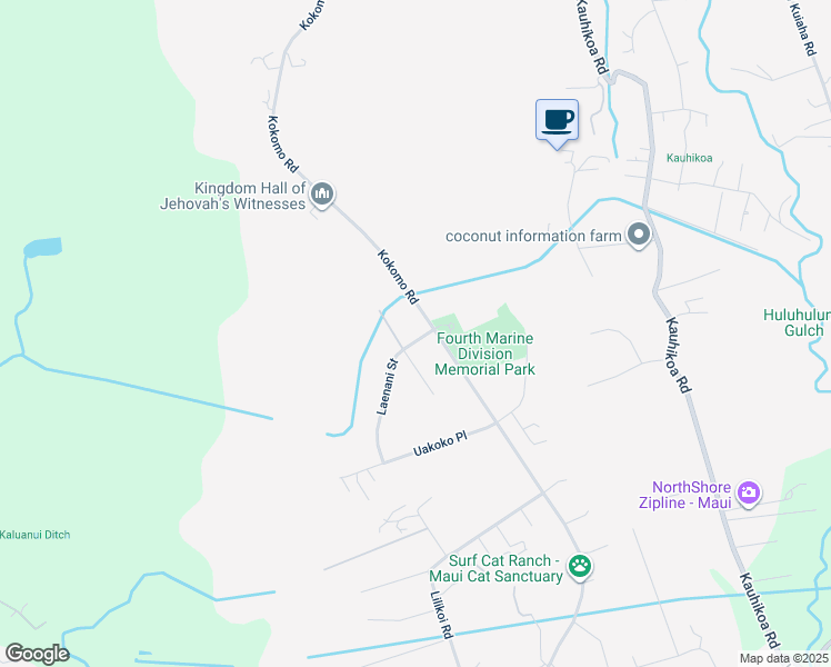 map of restaurants, bars, coffee shops, grocery stores, and more near 22 Laenani Street in Haiku-Pauwela