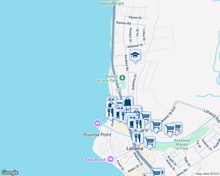 map of restaurants, bars, coffee shops, grocery stores, and more near 1403 Front Street in Lahaina
