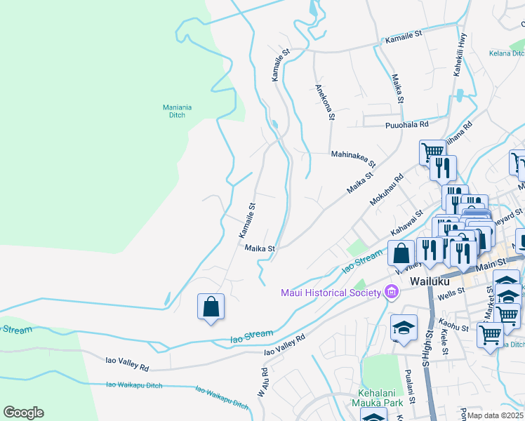 map of restaurants, bars, coffee shops, grocery stores, and more near 2647 Kamaile Street in Wailuku