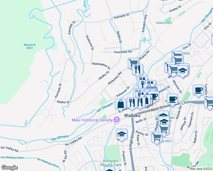 map of restaurants, bars, coffee shops, grocery stores, and more near 272 Maika Street in Wailuku