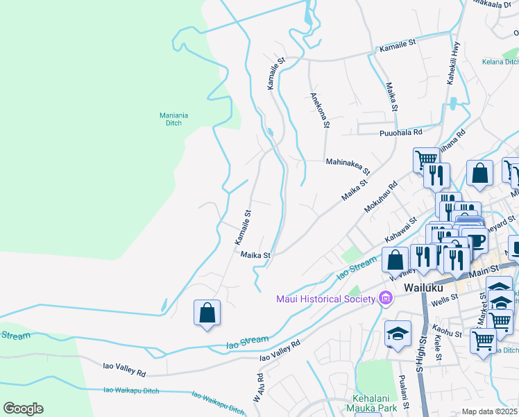 map of restaurants, bars, coffee shops, grocery stores, and more near 2637 Kamaile Street in Wailuku