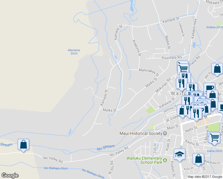 map of restaurants, bars, coffee shops, grocery stores, and more near 2637 Kamaile Street in Wailuku